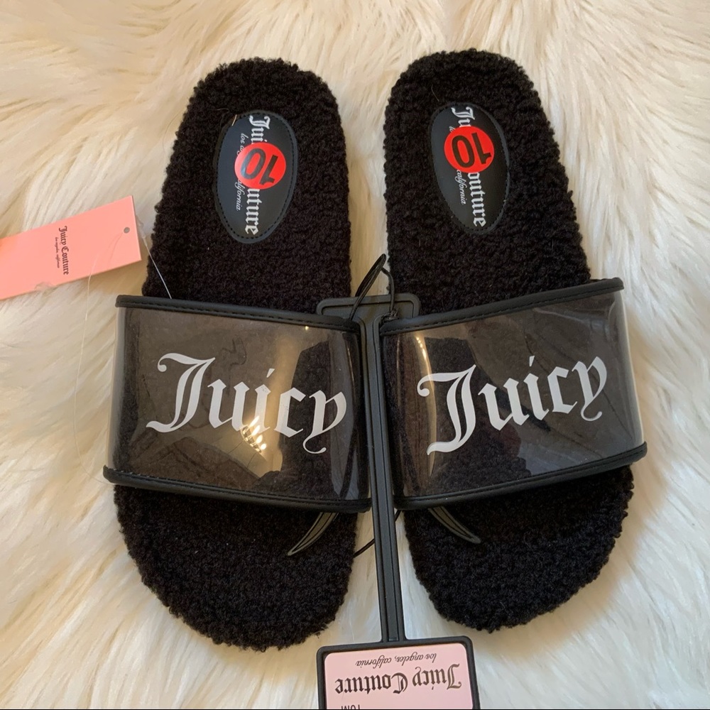 Juicy Couture Saga Fuzzy Slides Shoes - NWT - Size 10 - Picture 2 of 11